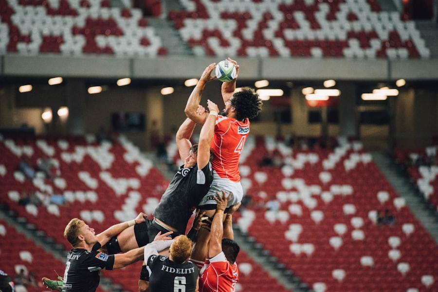 Rugby players in open play